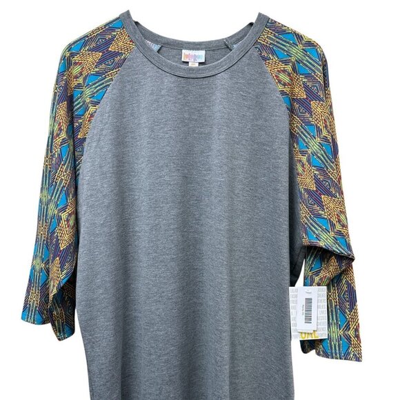 LULAROE Randy Tunic Tee Size 3XL Gray Boho Print 3/4 Sleeves Casual Top NWT - Picture 4 of 9